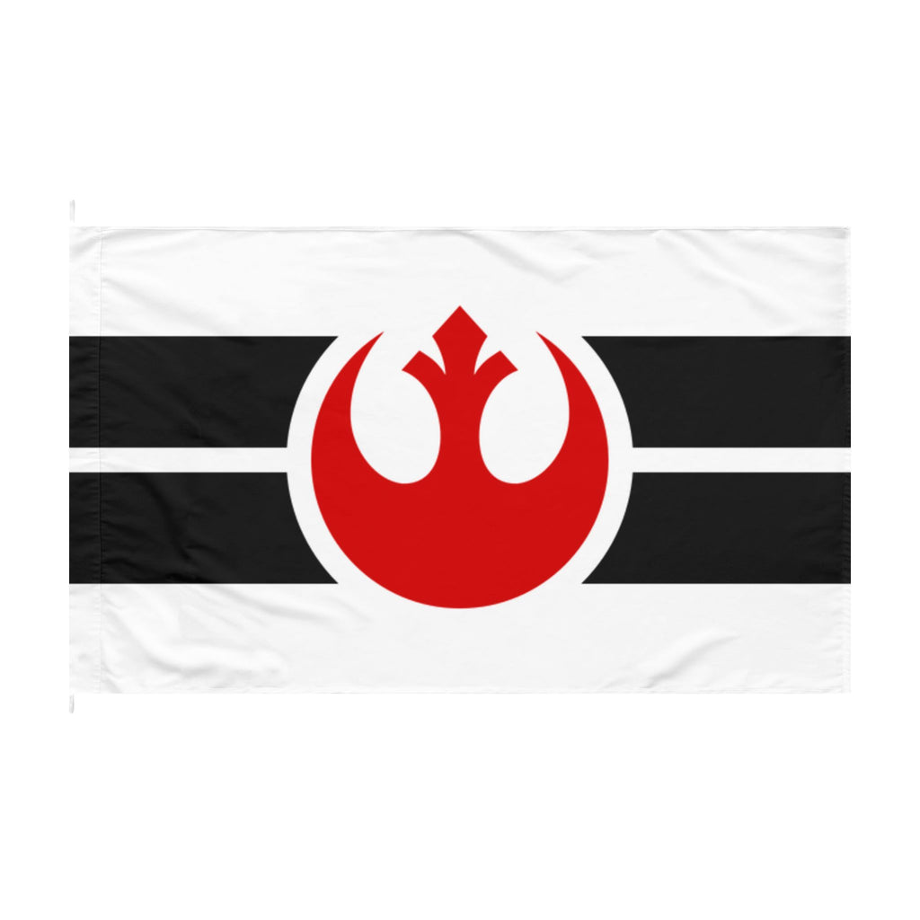 Rebel Alliance Double-Sided Flag – Red Emblem on Black & White Stripe Banner