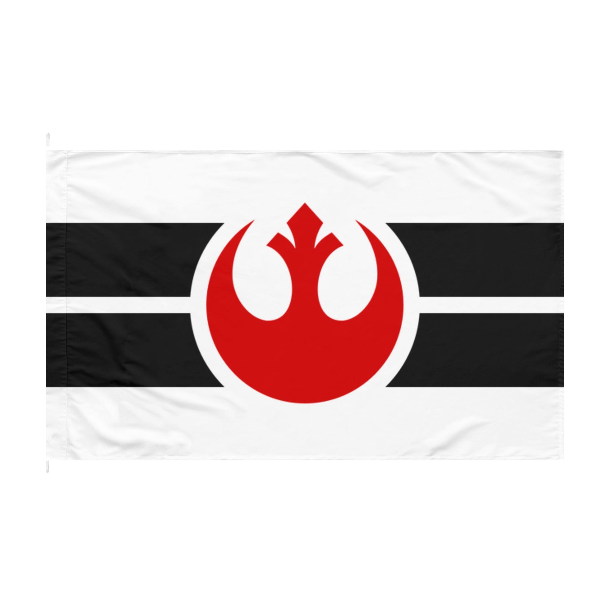 Rebel Alliance Double-Sided Flag – Red Emblem on Black & White Stripe Banner
