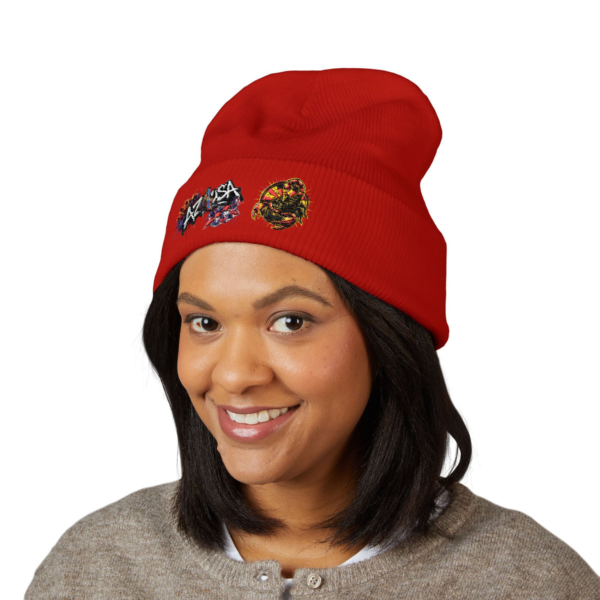 Embroidered Graffiti AZ4USA Scorpion Beanie — Classic Cuffed Knit Hat