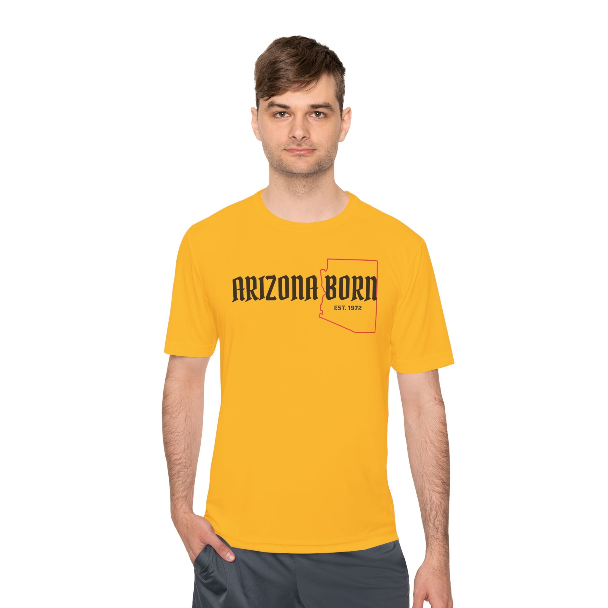 Arizona Born Tee — State Outline & Retro Flag Graphic Moisture-Wicking Shirt