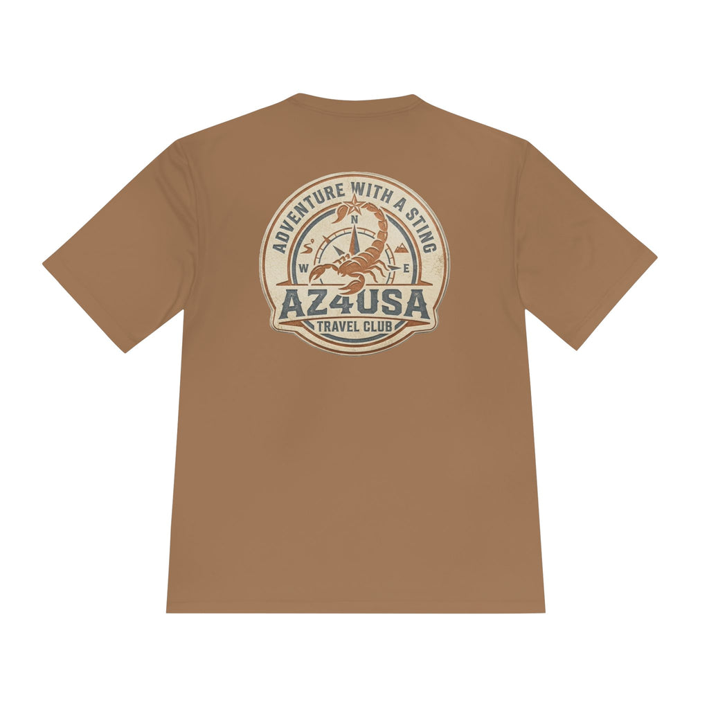 Adventure Travel Tee — “Adventure with a Sting!” Graphic Moisture-Wicking Shirt
