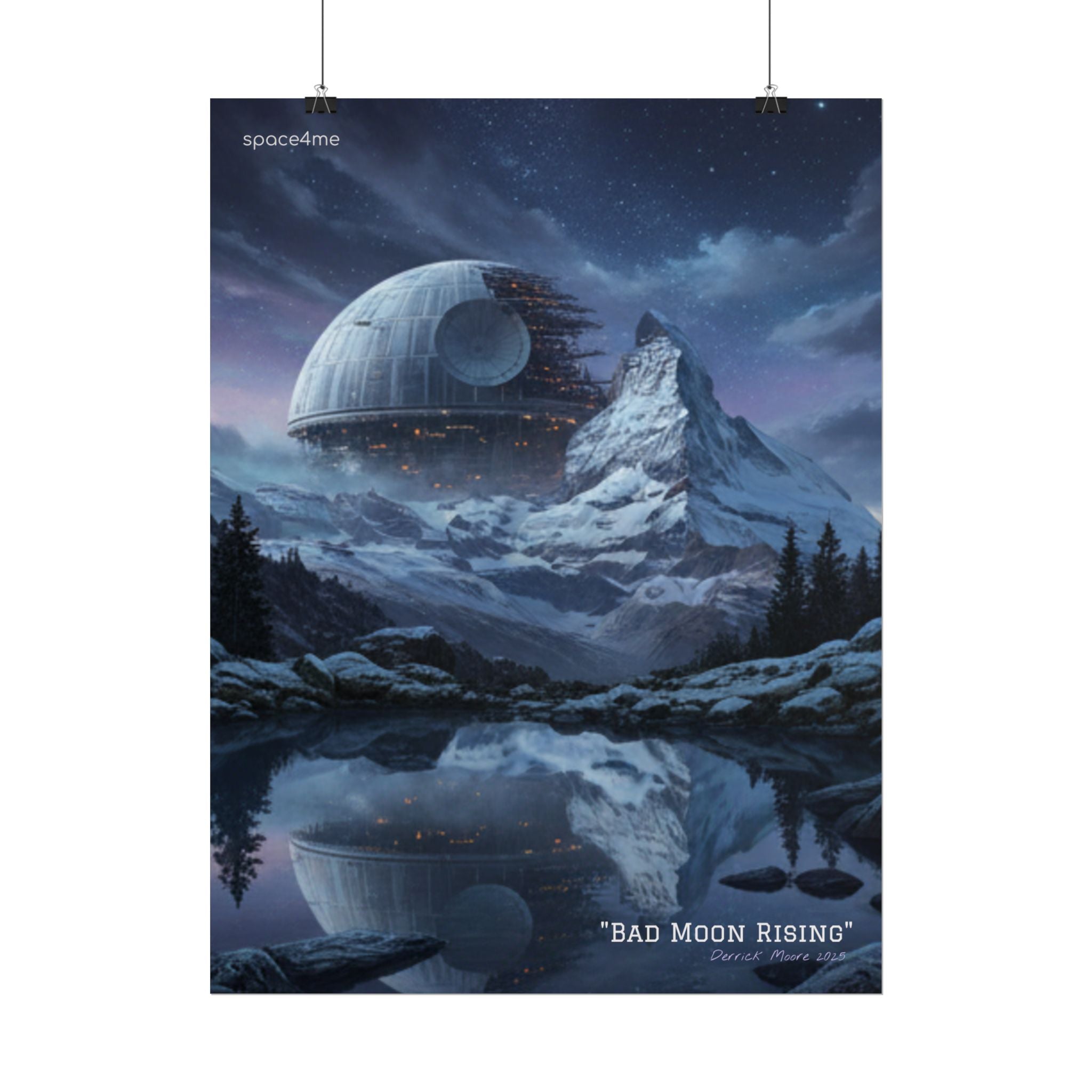 'Bad Moon Rising' Sci‑Fi Mountain Landscape Poster