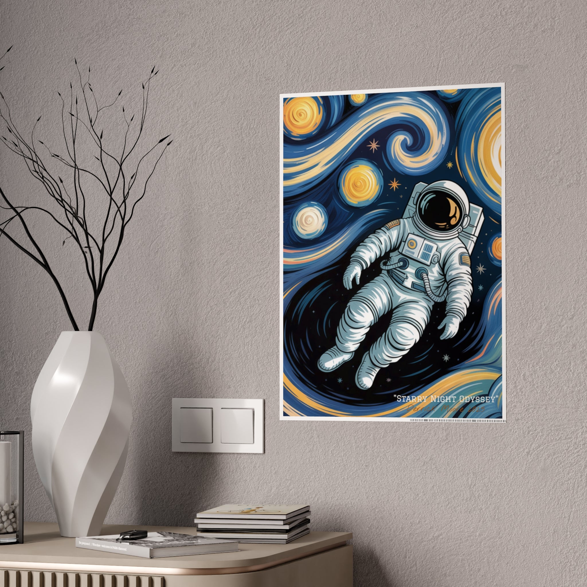 " Starry Night Odyssey" 2025— Glossy Wall Art Print (Astronaut Space Poster)
