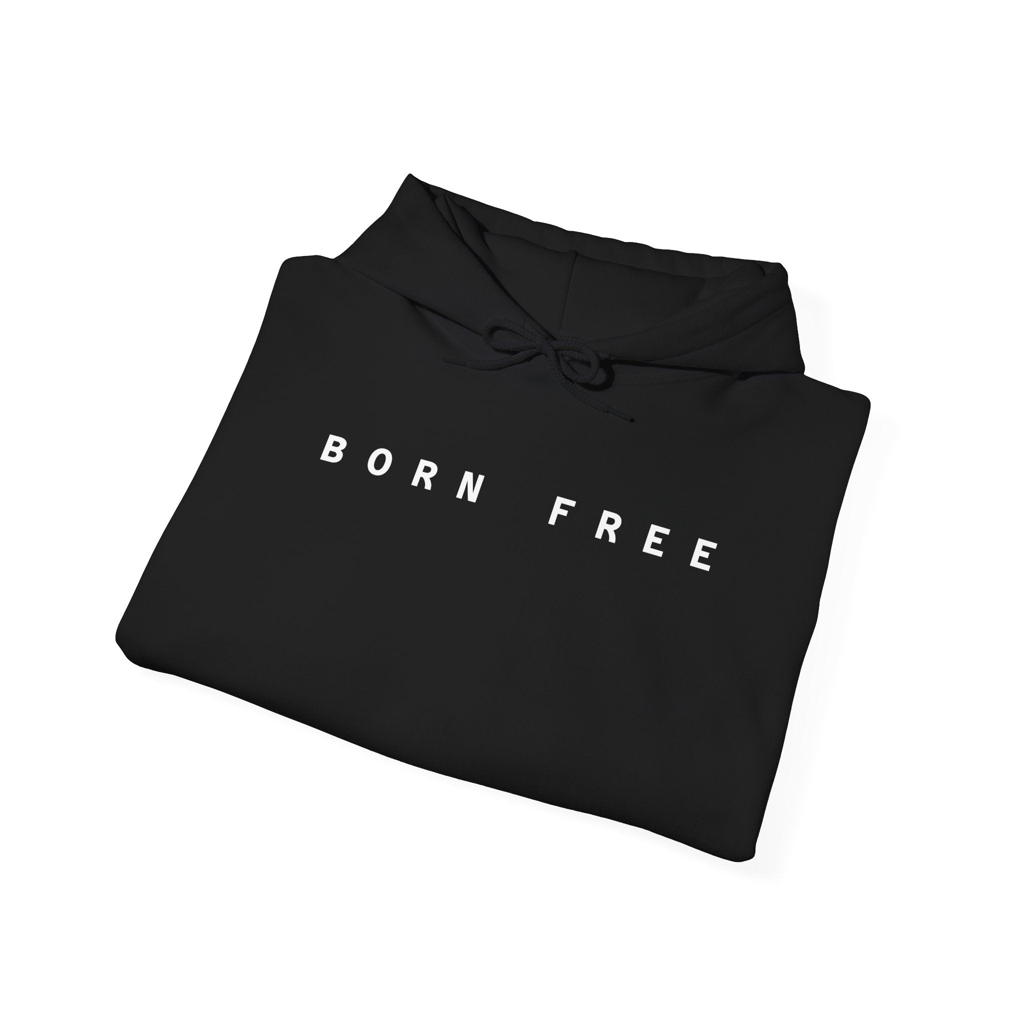 Born Free Hoodie — Minimalist White Pullover with 'BORN FREE' Text