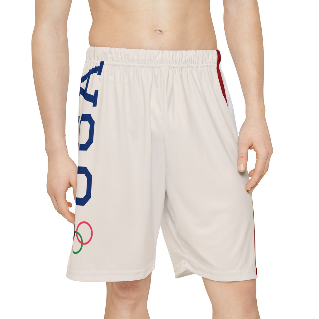 Olympic Vibes Men’s Athletic Shorts — Retro Rings & Tricolor Side Stripes