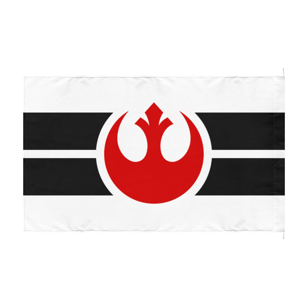 Rebel Alliance Double-Sided Flag – Red Emblem on Black & White Stripe Banner