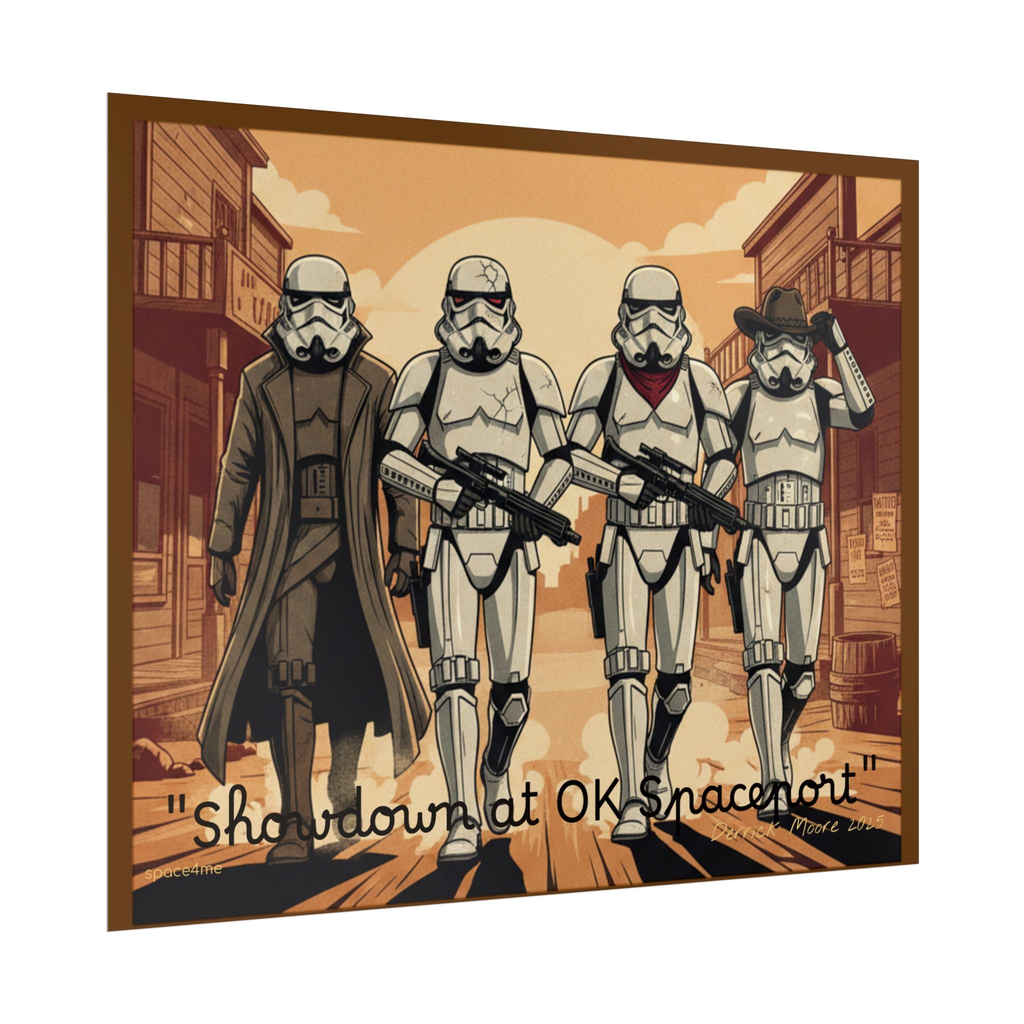 'Showdown at OK Spaceport' Vintage Stormtrooper Western Art Print--Rolled Poster