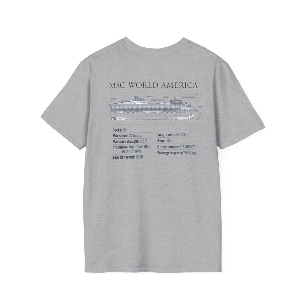 MSC World America Cruise T‑Shirt — Ship Specs & Silhouette Tee