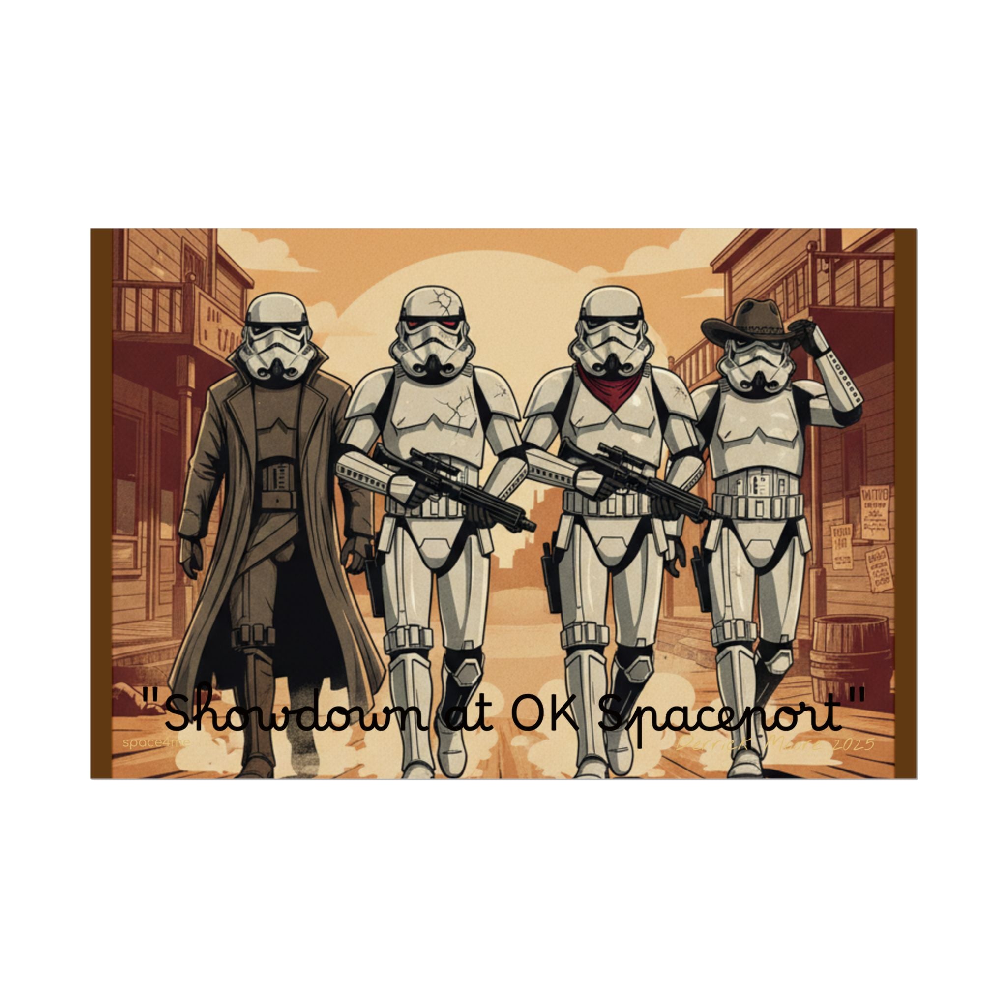 'Showdown at OK Spaceport' Vintage Stormtrooper Western Art Print--Rolled Poster