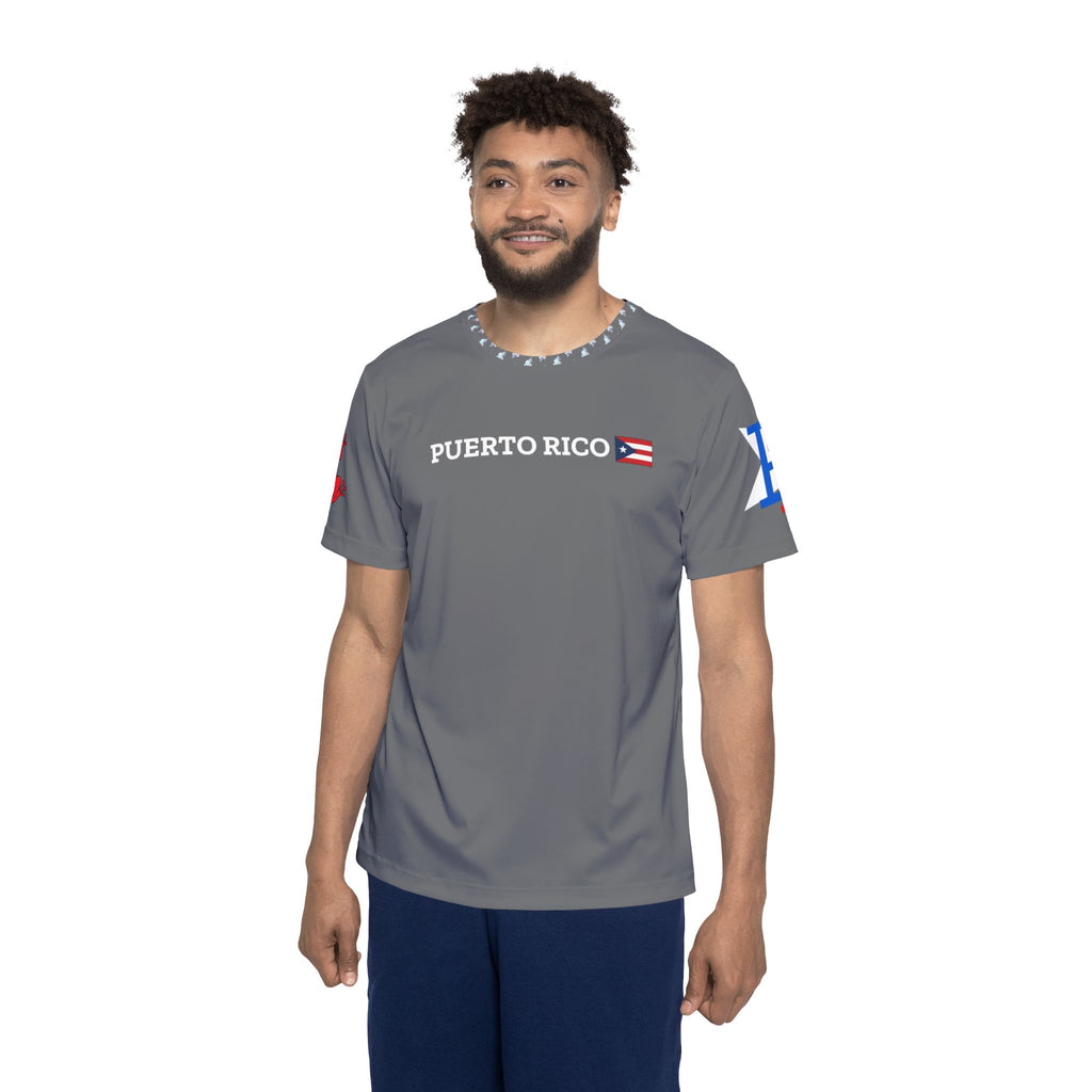 PR Puerto Rico Sports Jersey — Light Blue Athletic Tee with Star Logo