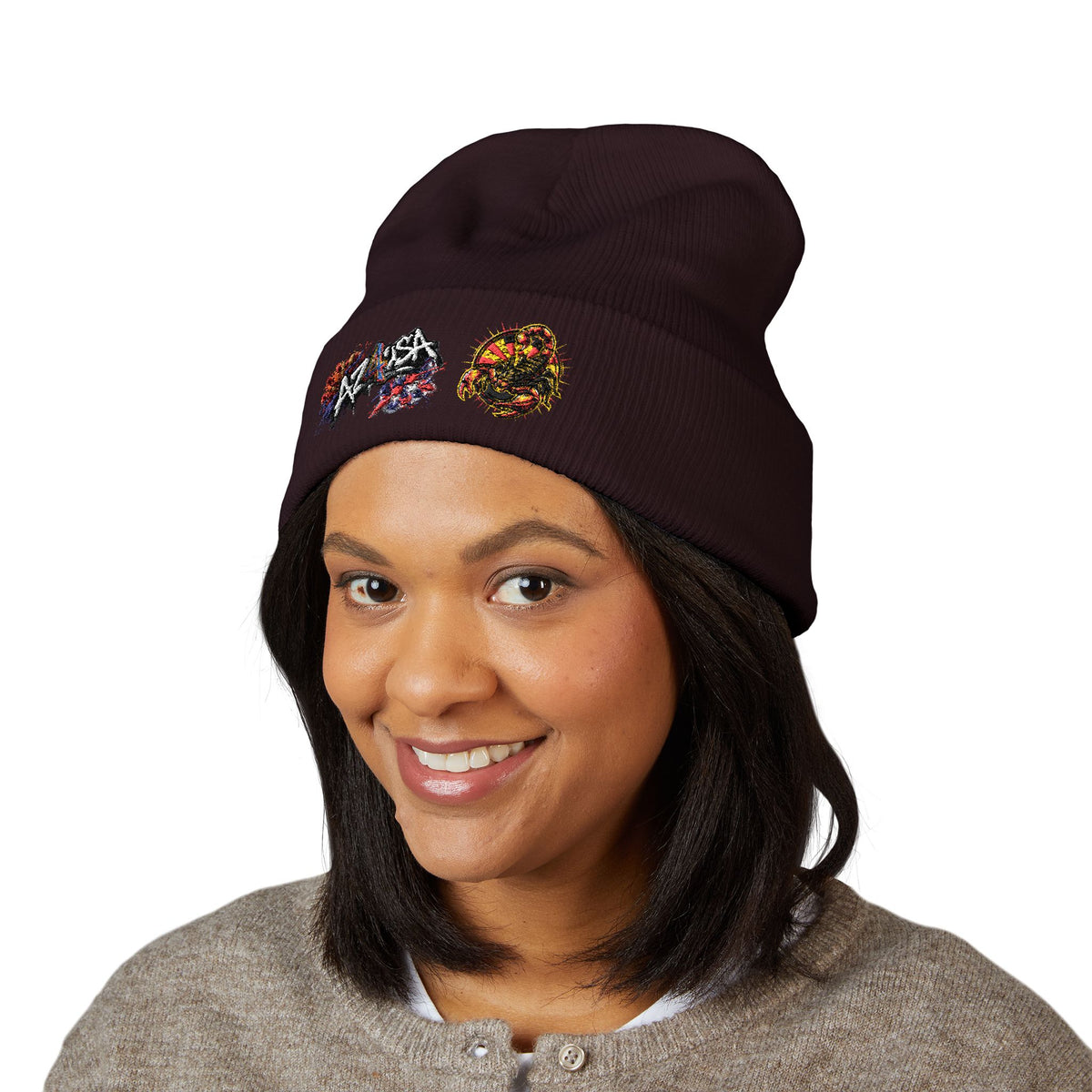 Embroidered Graffiti AZ4USA Scorpion Beanie — Classic Cuffed Knit Hat