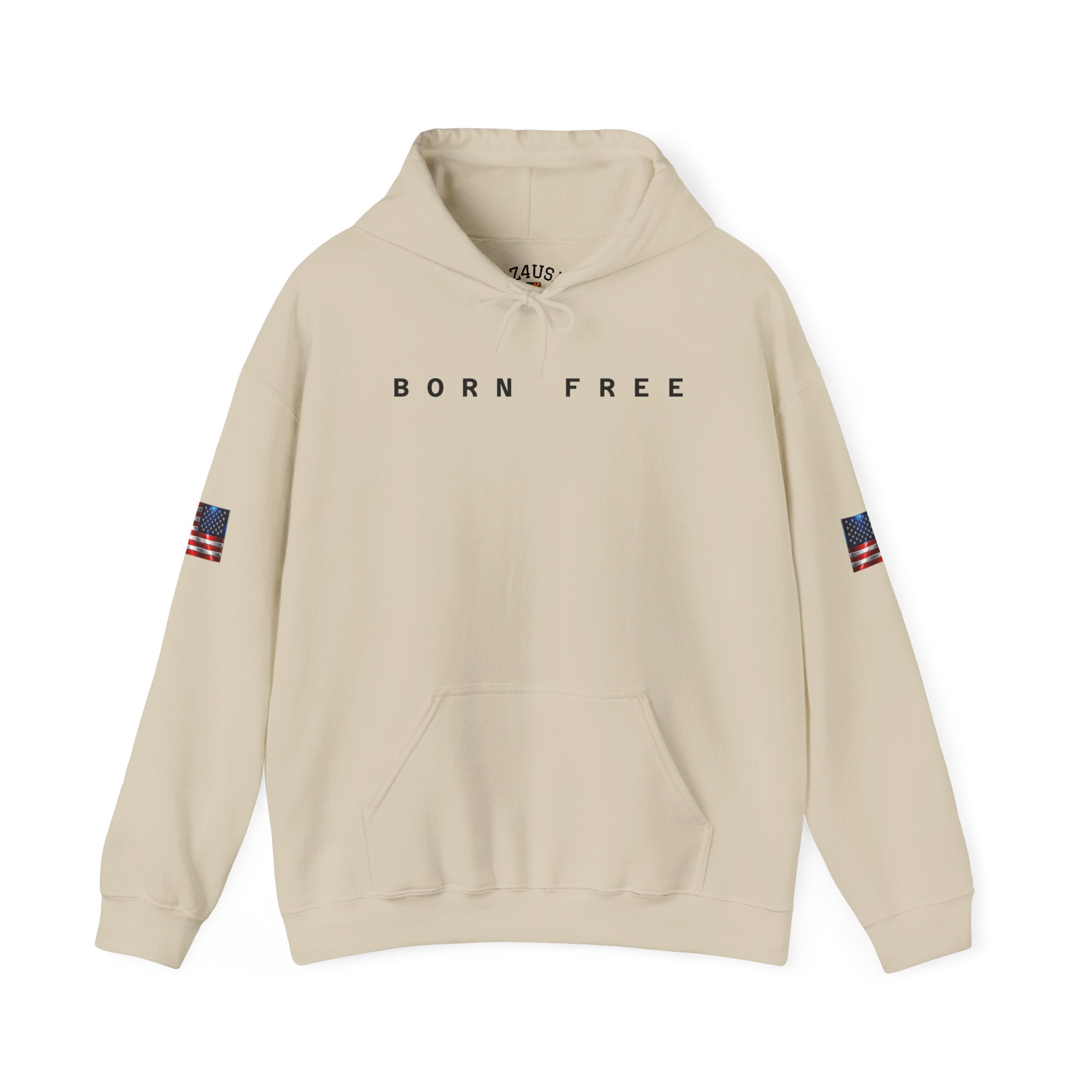 Born Free Hoodie — Minimalist White Pullover with 'BORN FREE' Text