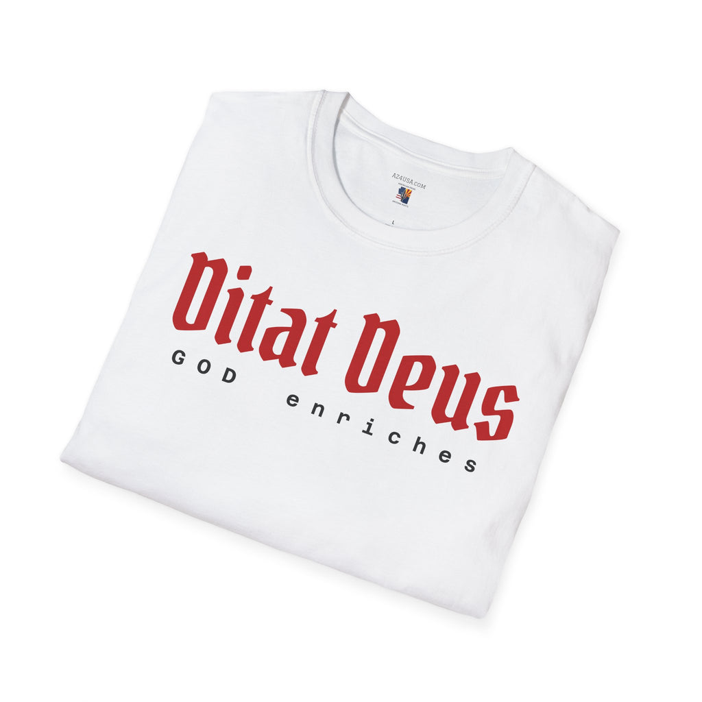 Ditat Deus 'God Enriches' Graphic T‑Shirt — Arizona Cross & Flag Design