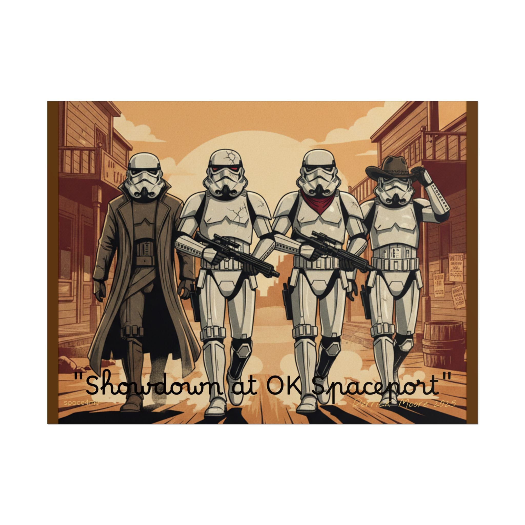 'Showdown at OK Spaceport' Vintage Stormtrooper Western Art Print--Rolled Poster