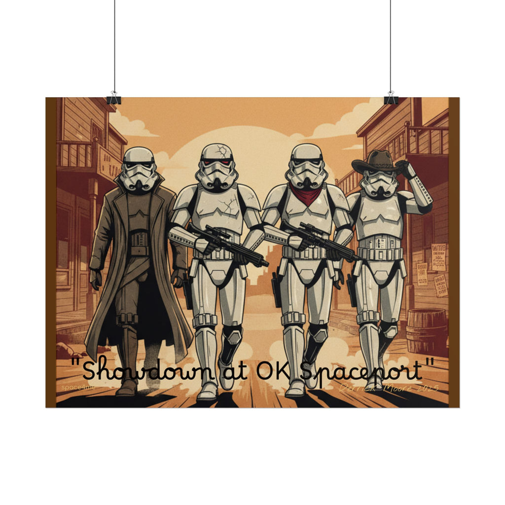 'Showdown at OK Spaceport' Vintage Stormtrooper Western Art Print--Rolled Poster