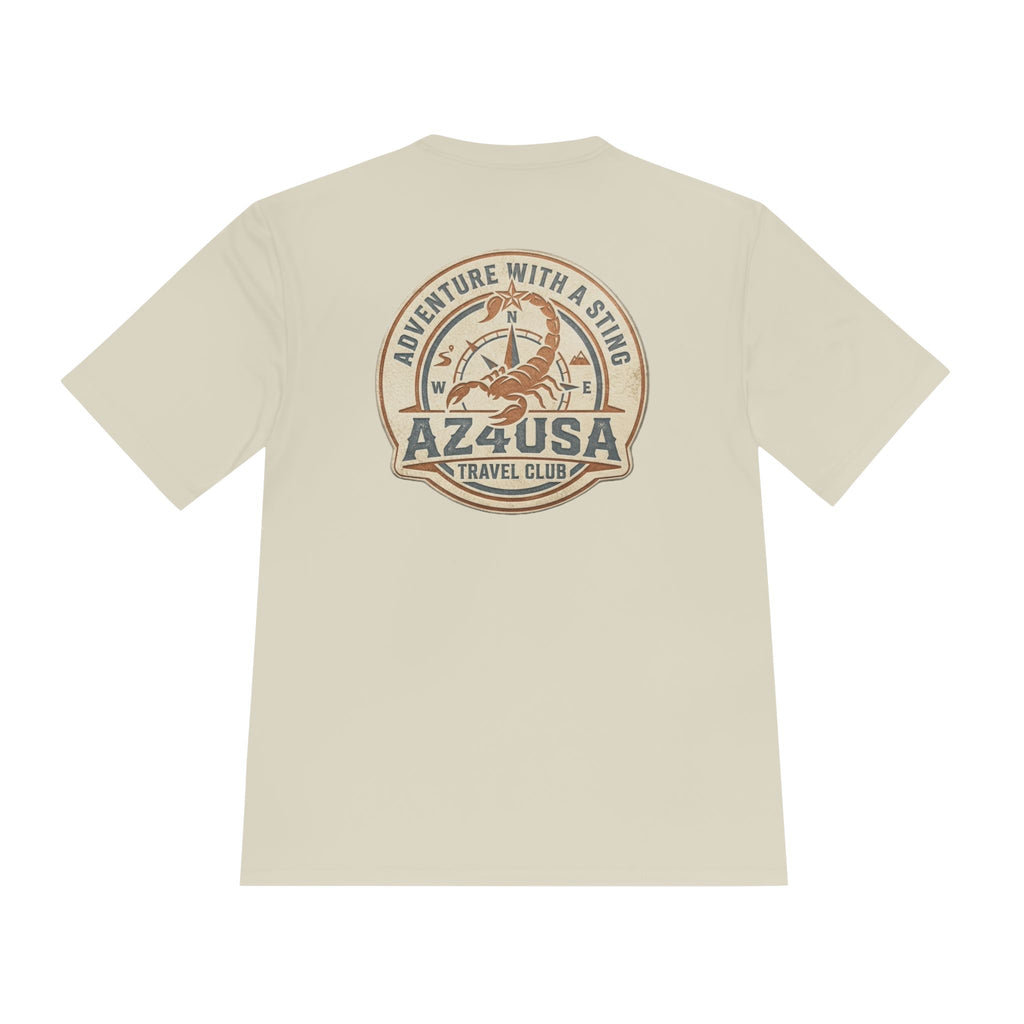 Adventure Travel Tee — “Adventure with a Sting!” Graphic Moisture-Wicking Shirt