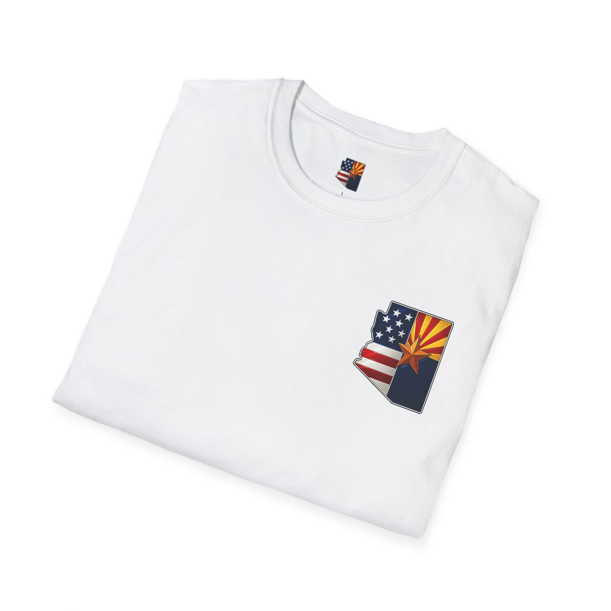 Arizona Flag Pocket Unisex Softstyle T-Shirt, Casual Wear, Summer Style, Gift for Travelers, Fourth of July Tee, Outdoor Adventure Shirt