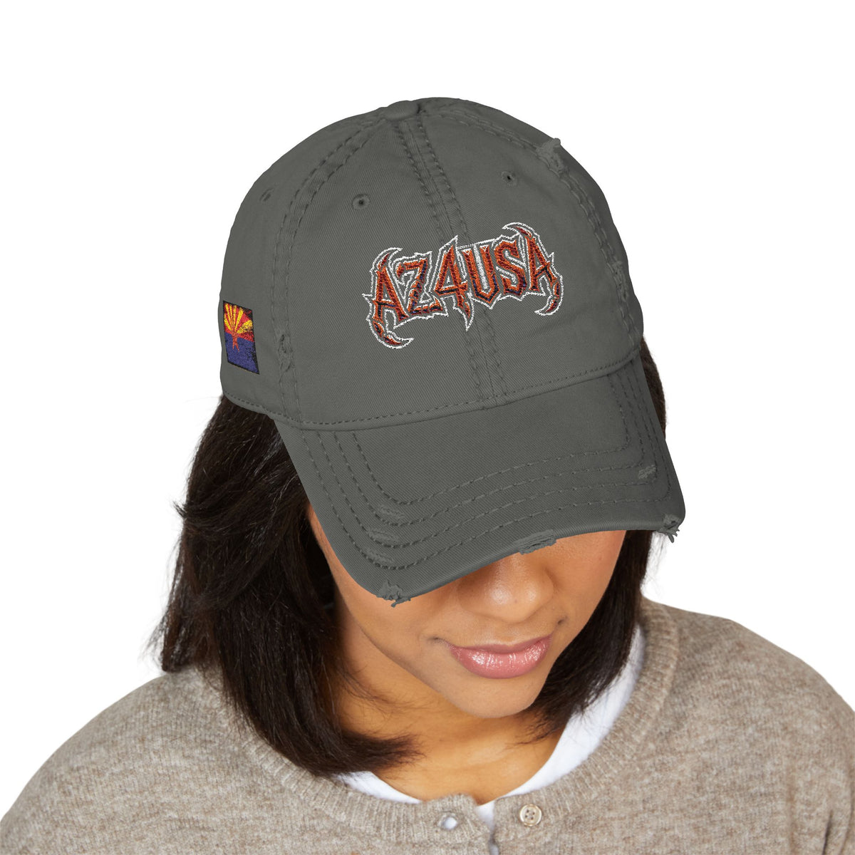 Distressed Embroidered Dad Hat — AZ4USA Scorpion Logo