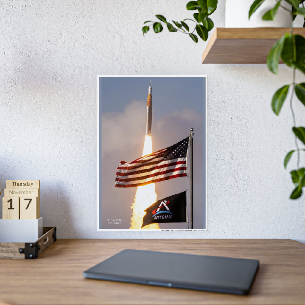 Artemis Rocket Launch Gloss Poster — American Flag Space Print