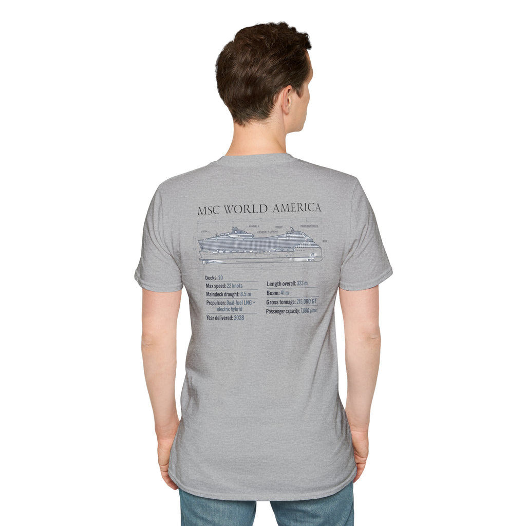 MSC World America Cruise T‑Shirt — Ship Specs & Silhouette Tee