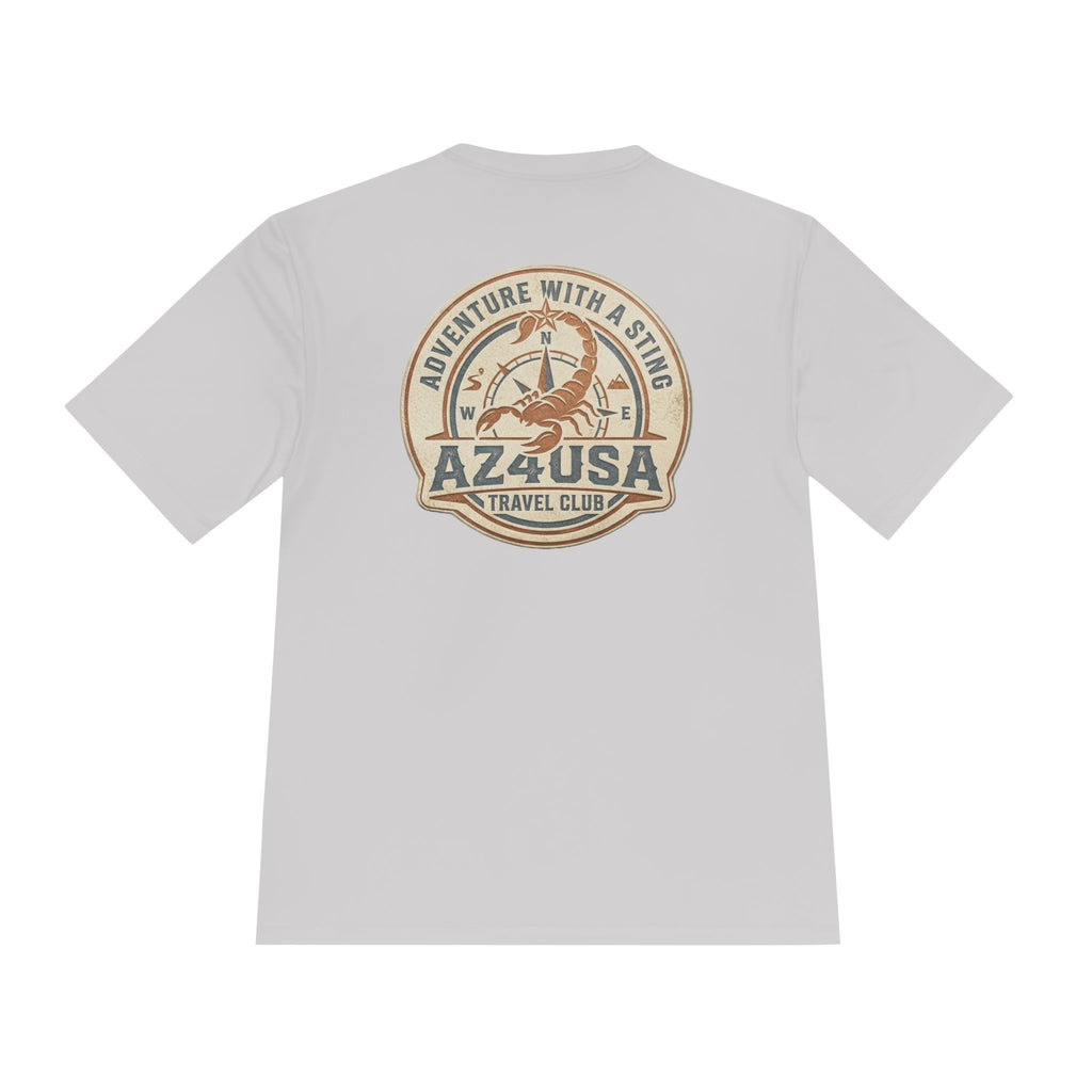 Adventure Travel Tee — “Adventure with a Sting!” Graphic Moisture-Wicking Shirt