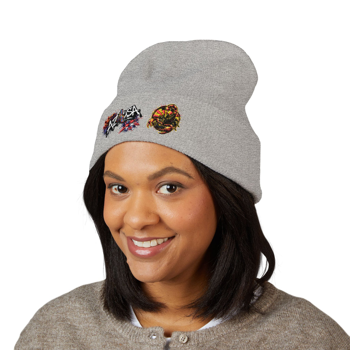 Embroidered Graffiti AZ4USA Scorpion Beanie — Classic Cuffed Knit Hat