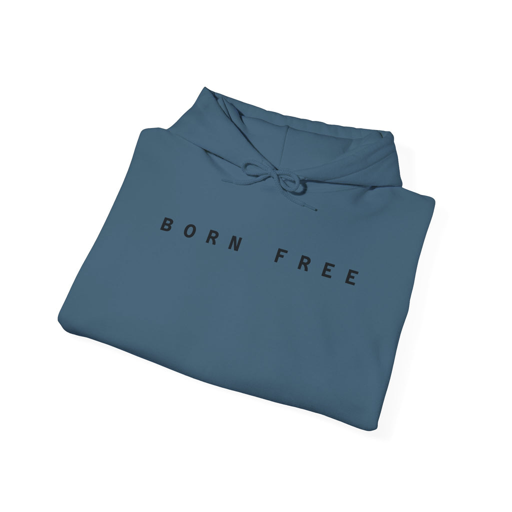 Born Free Hoodie — Minimalist White Pullover with 'BORN FREE' Text