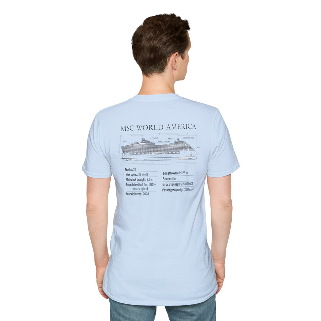 MSC World America Cruise T‑Shirt — Ship Specs & Silhouette Tee