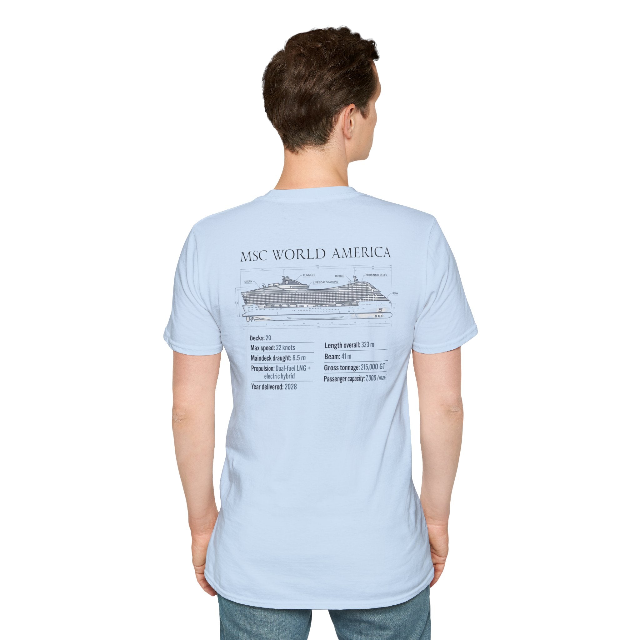 MSC World America Cruise T‑Shirt — Ship Specs & Silhouette Tee