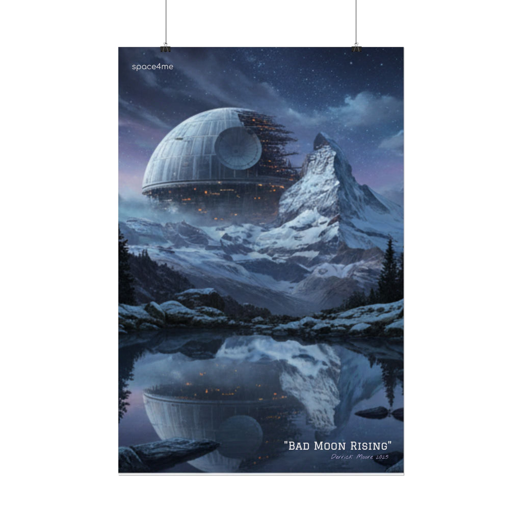'Bad Moon Rising' Sci‑Fi Mountain Landscape Poster