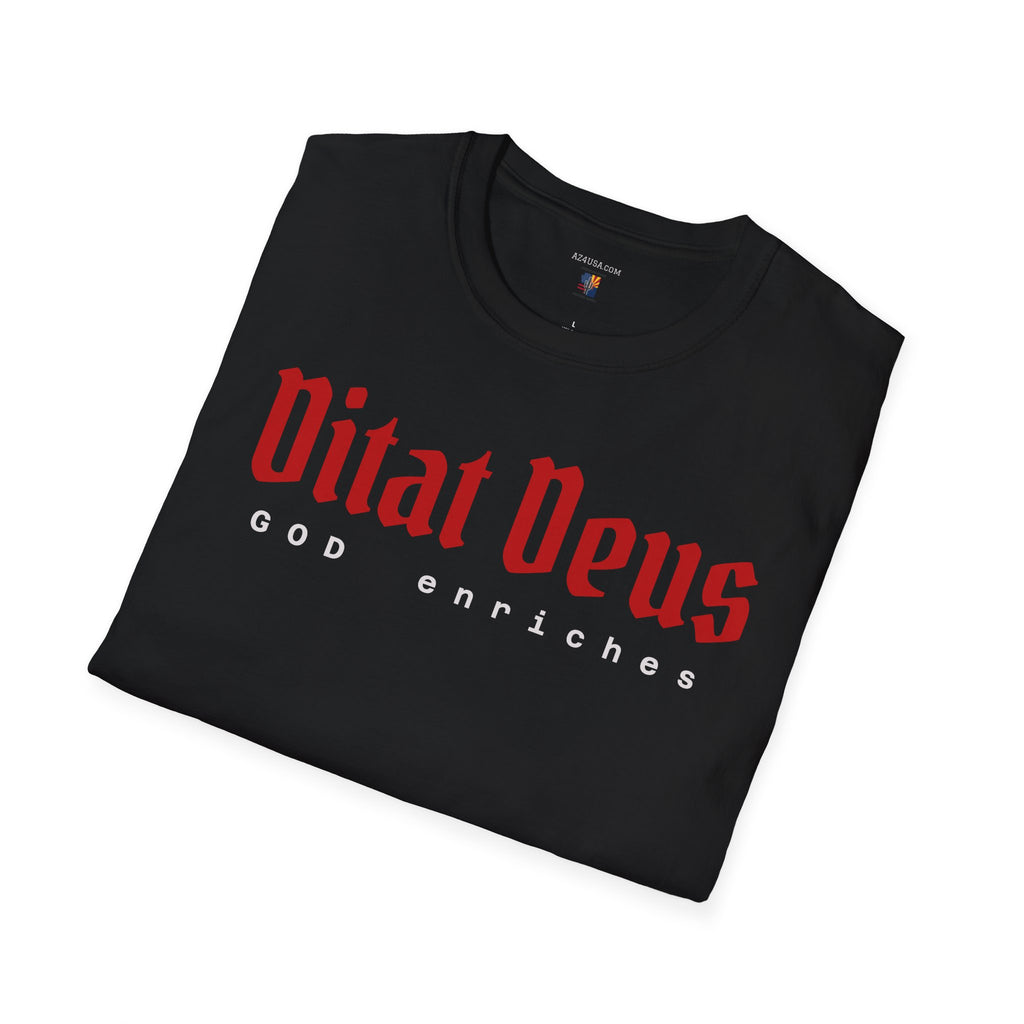Ditat Deus 'God Enriches' Graphic T‑Shirt — Arizona Cross & Flag Design