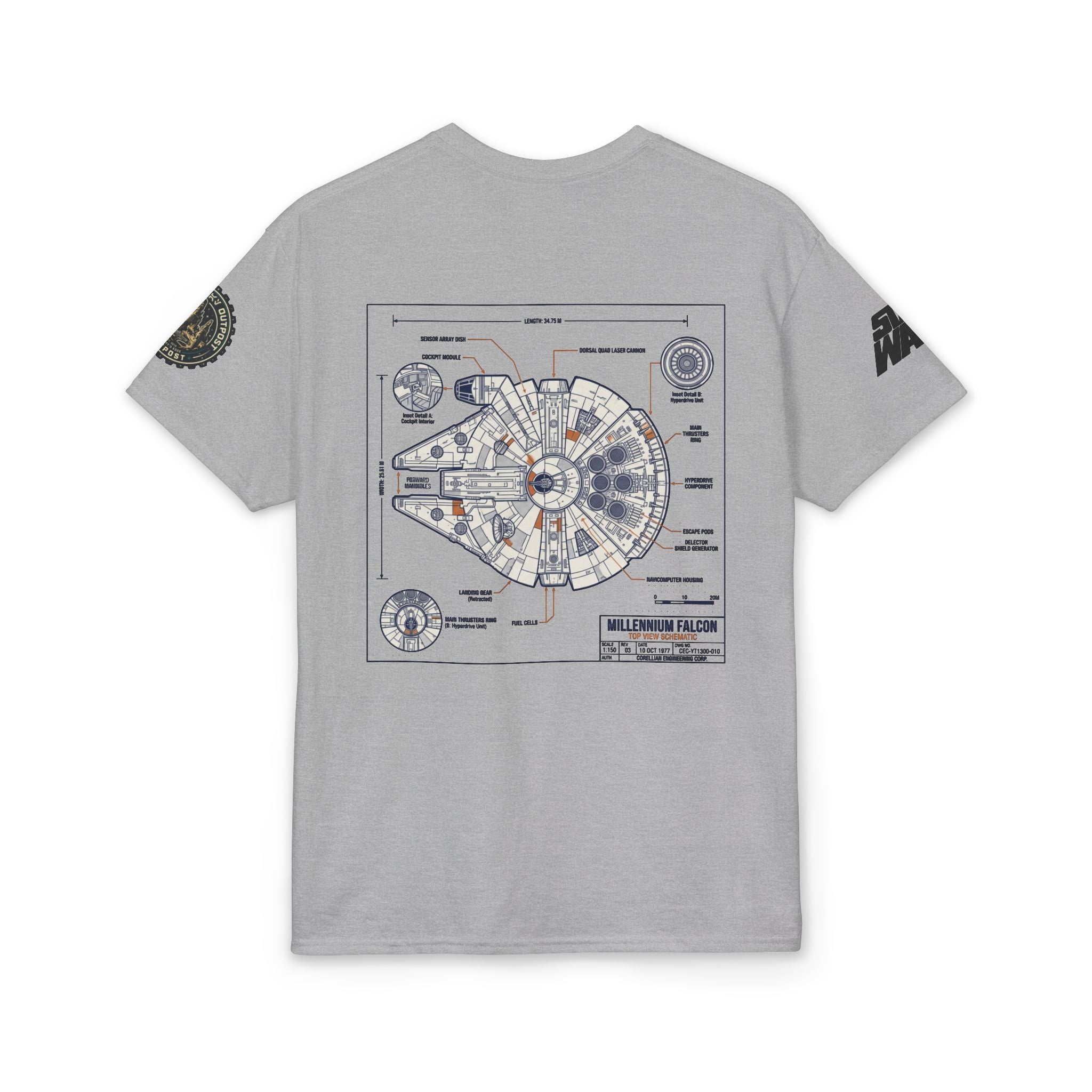 Millennium Falcon Blueprint T-Shirt — 'Crew' Starship Schematic Tee