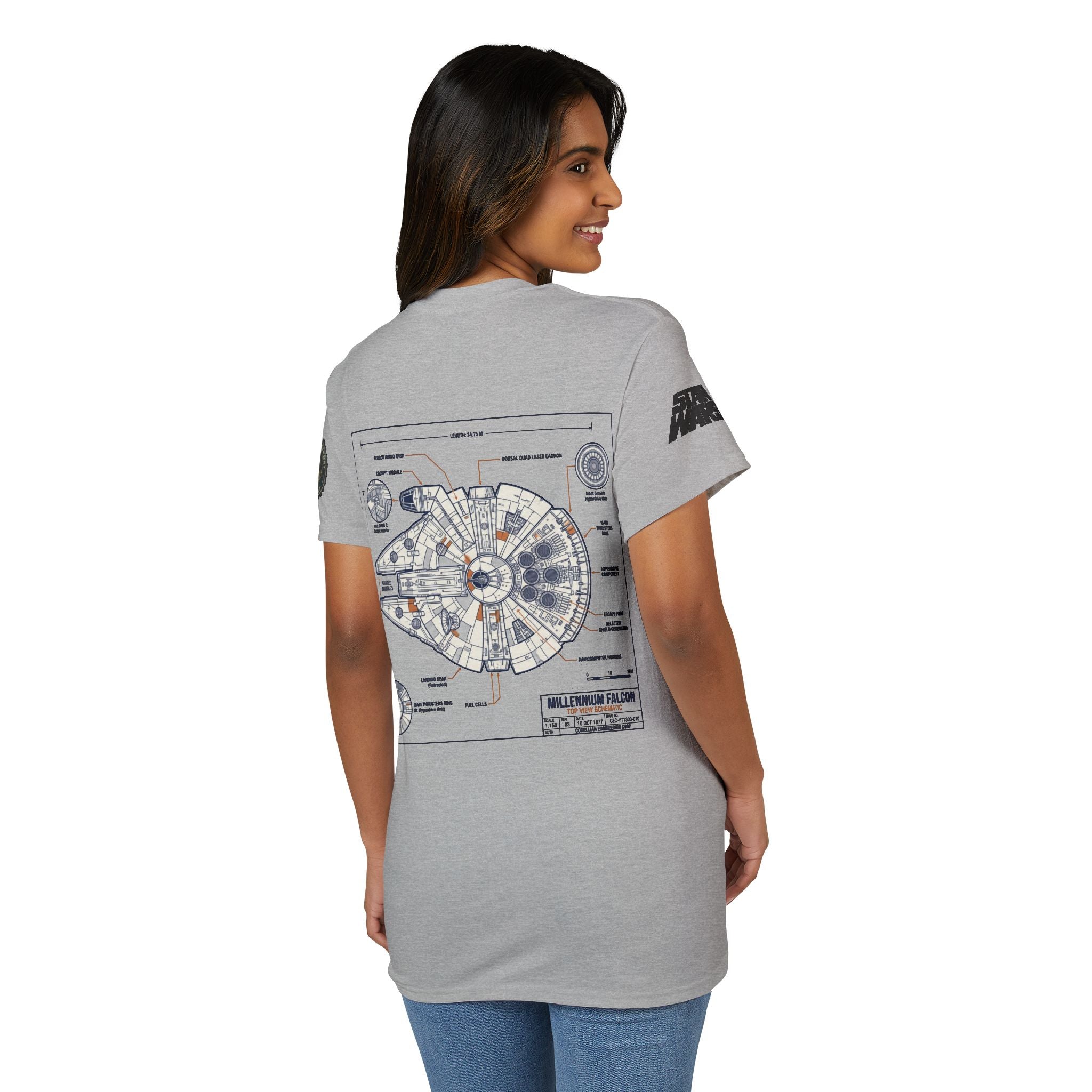 Millennium Falcon Blueprint T-Shirt — 'Crew' Starship Schematic Tee