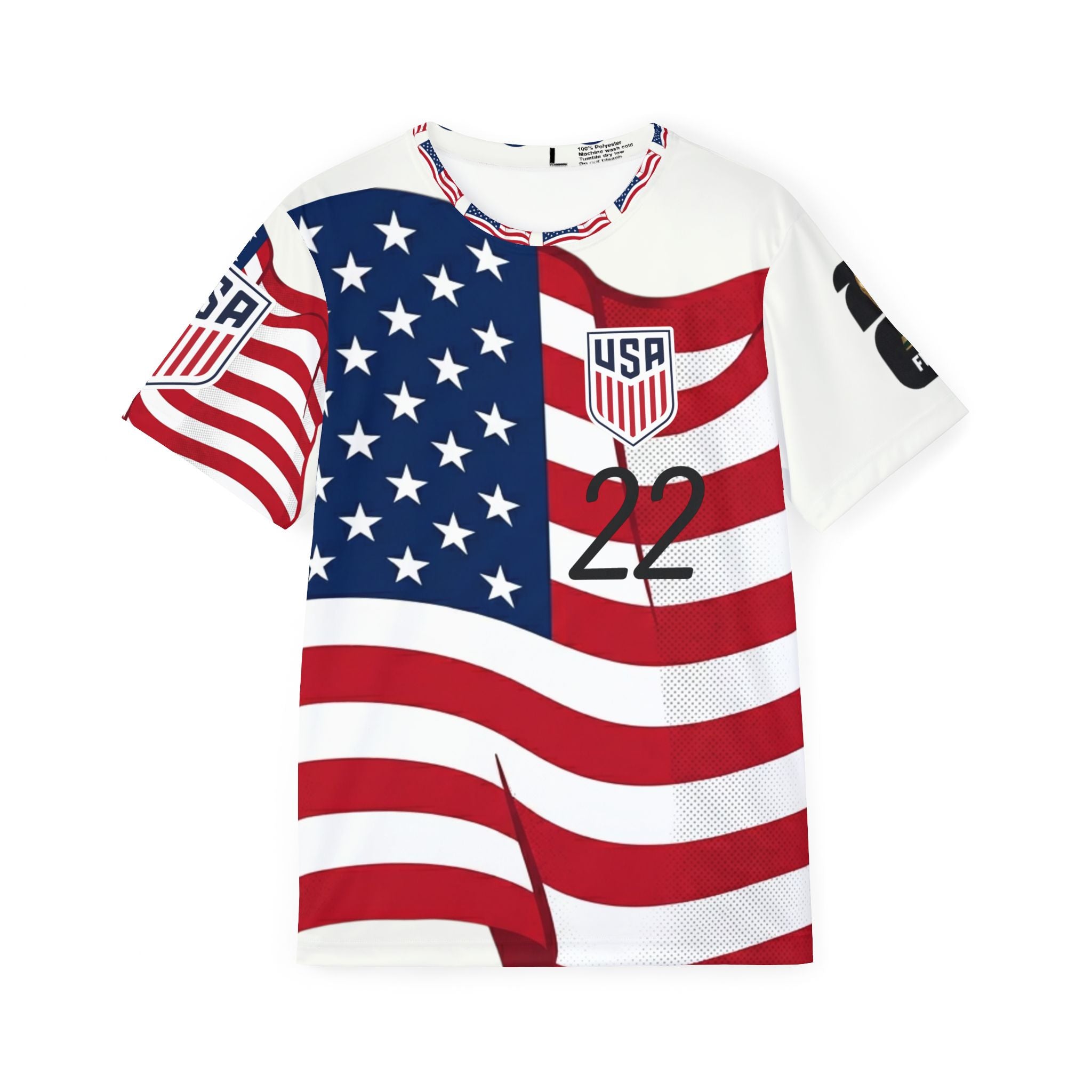 USA Flag Soccer Jersey – Red White Blue Athletic Tee (Number 22)