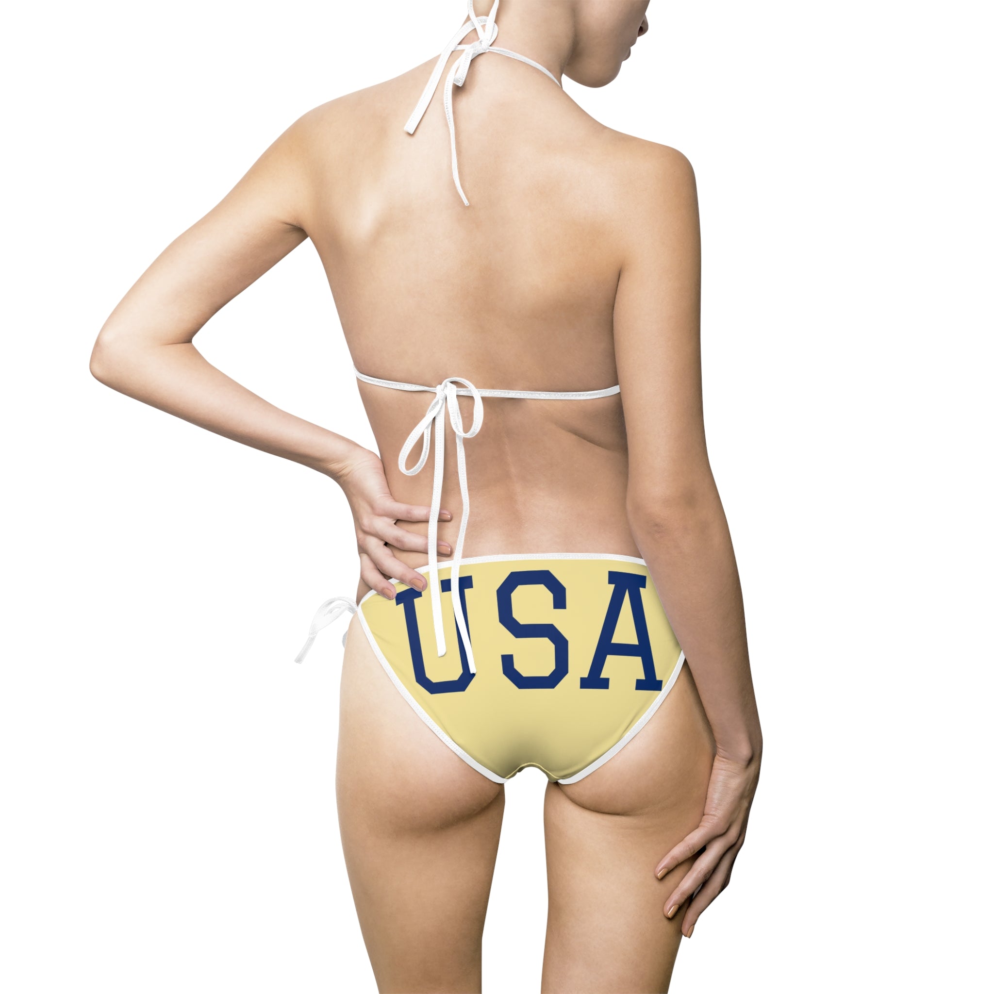 USA Olympic Logo White Bikini Swimsuit - "Go USA!" Tie-Side Two-Piece