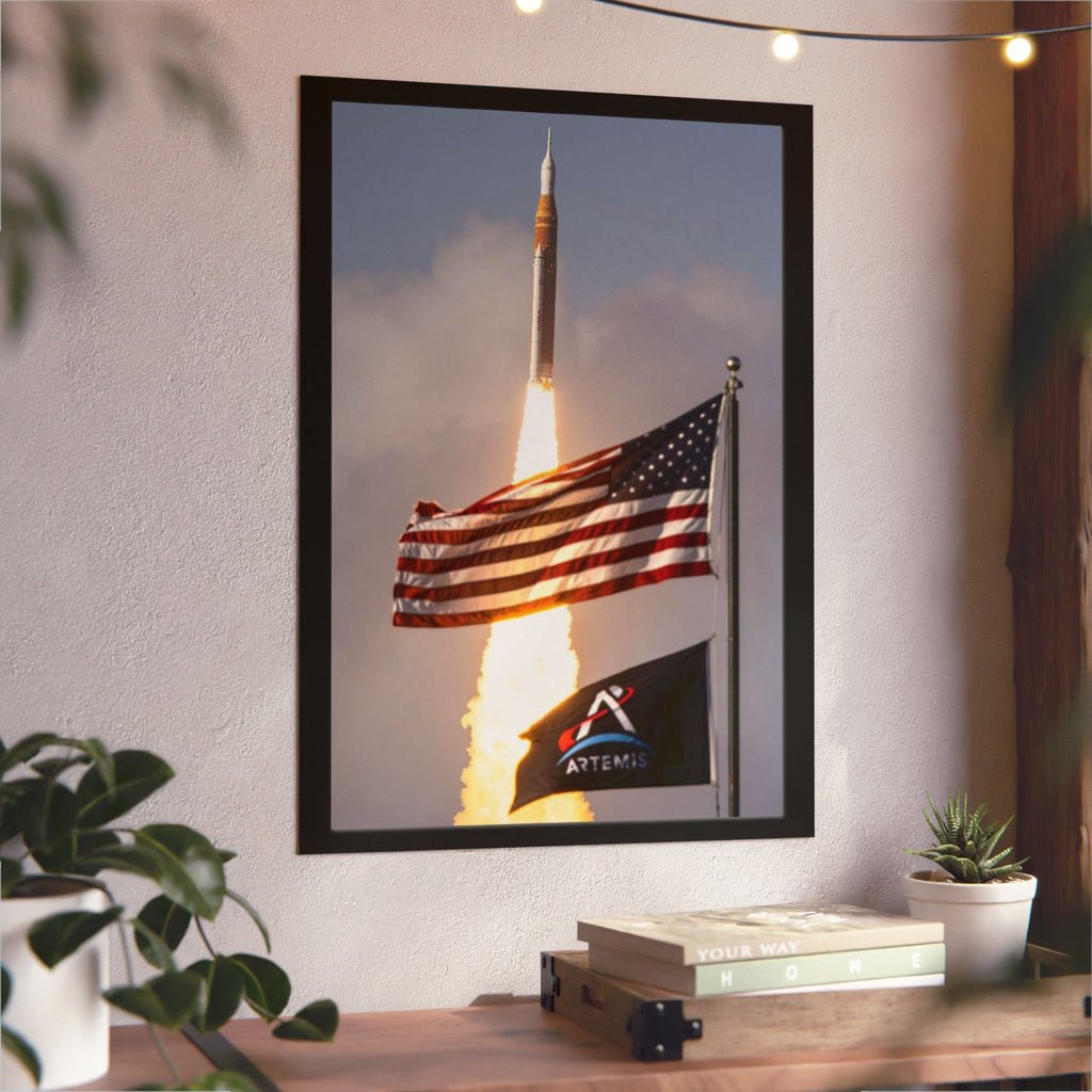 Artemis Rocket Launch Aluminum Panel - American Flag Space Wall Art