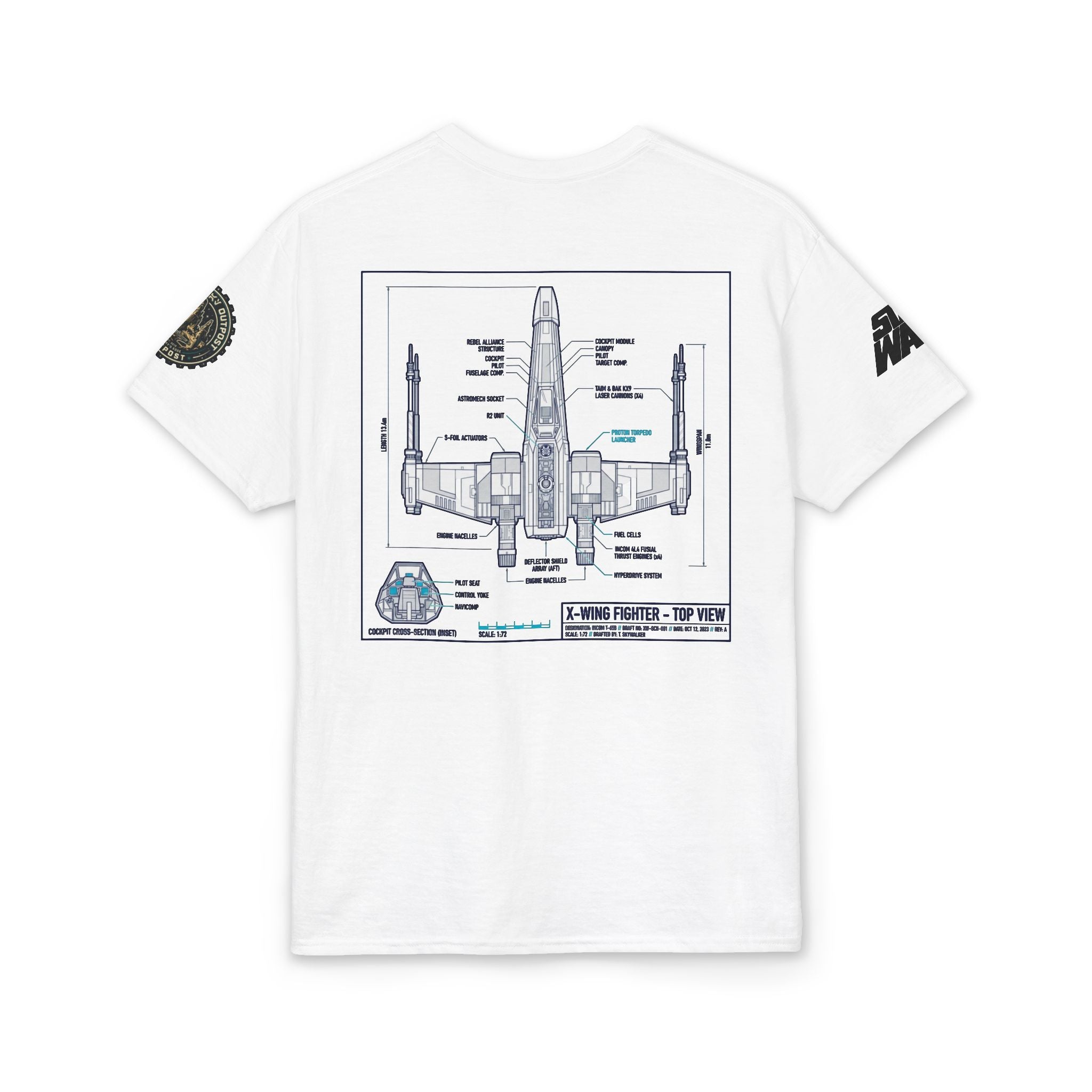 X - Wing Fighter Blueprint T-Shirt — 'Crew' Starship Schematic Tee