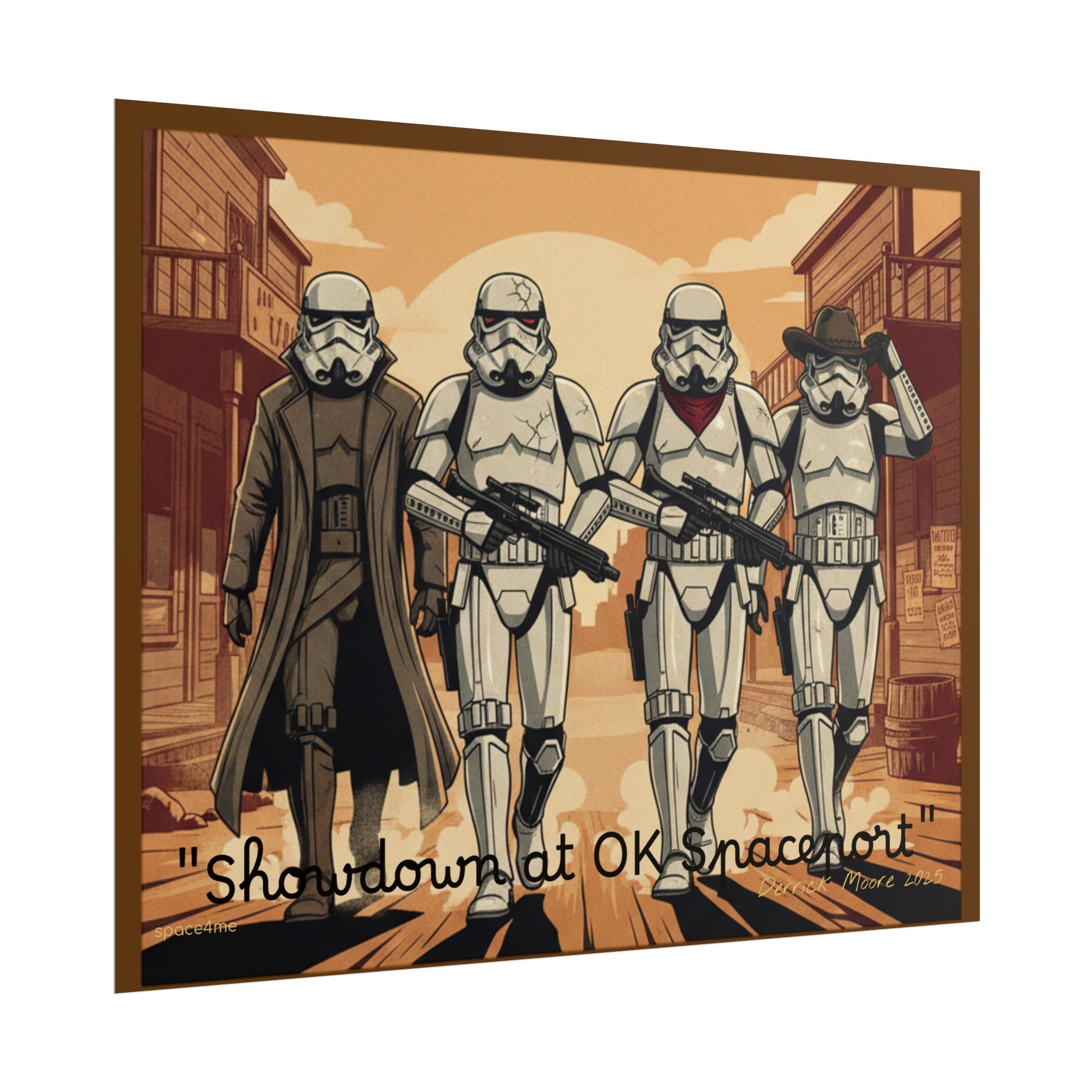 'Showdown at OK Spaceport' Vintage Stormtrooper Western Art Print--Rolled Poster