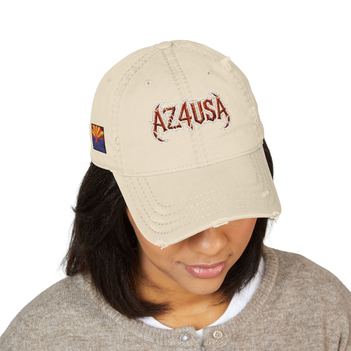 Distressed Embroidered Dad Hat — AZ4USA Scorpion Logo
