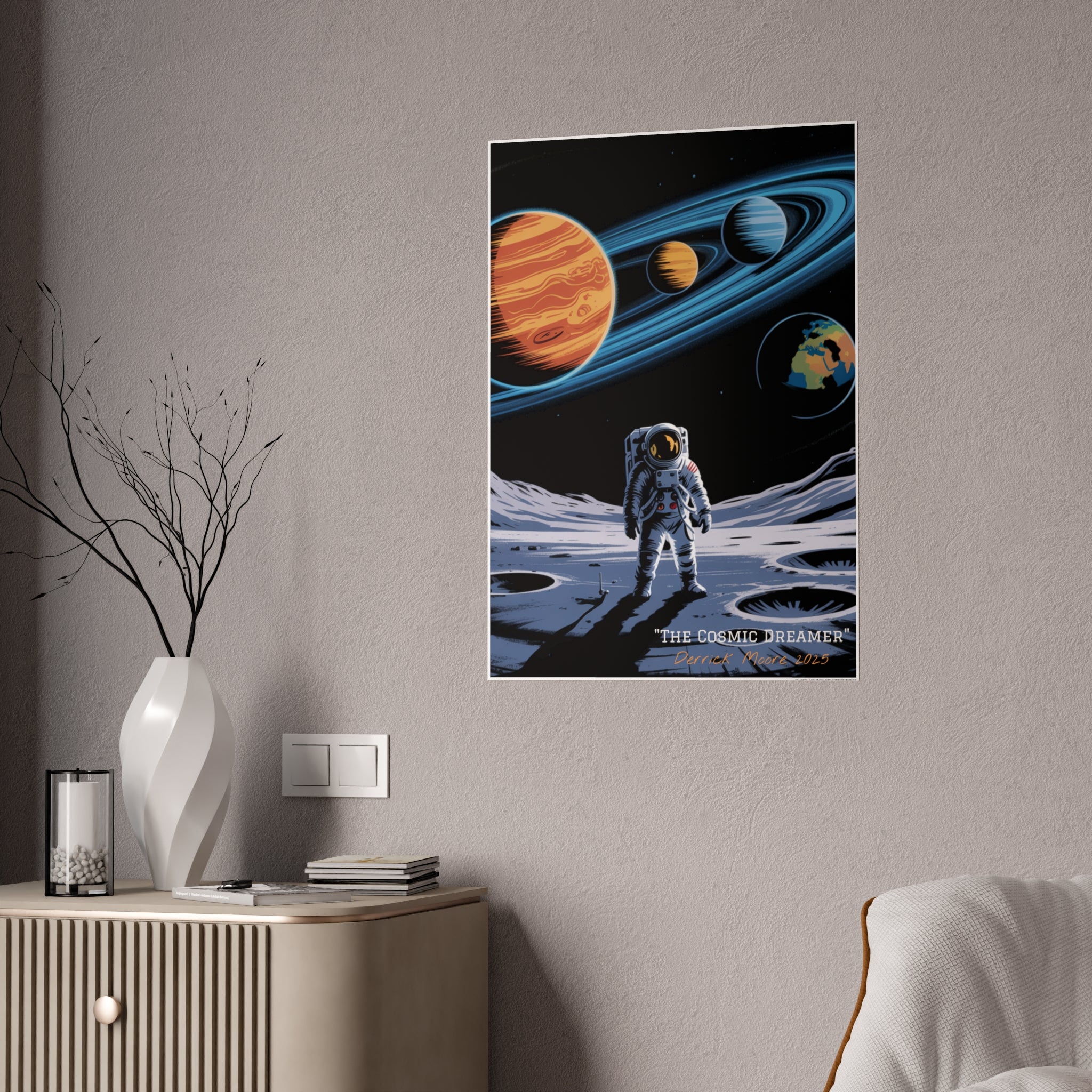 "The Cosmic Dreamer" 2025— Glossy Wall Art Print (Astronaut Space Poster)