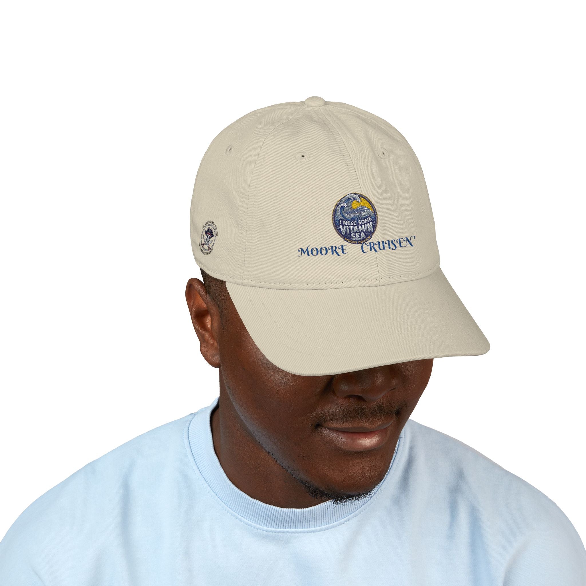 Embroidered Organic Baseball Cap — 'Moore Cruises' Earth Logo (AZUSA.COM)