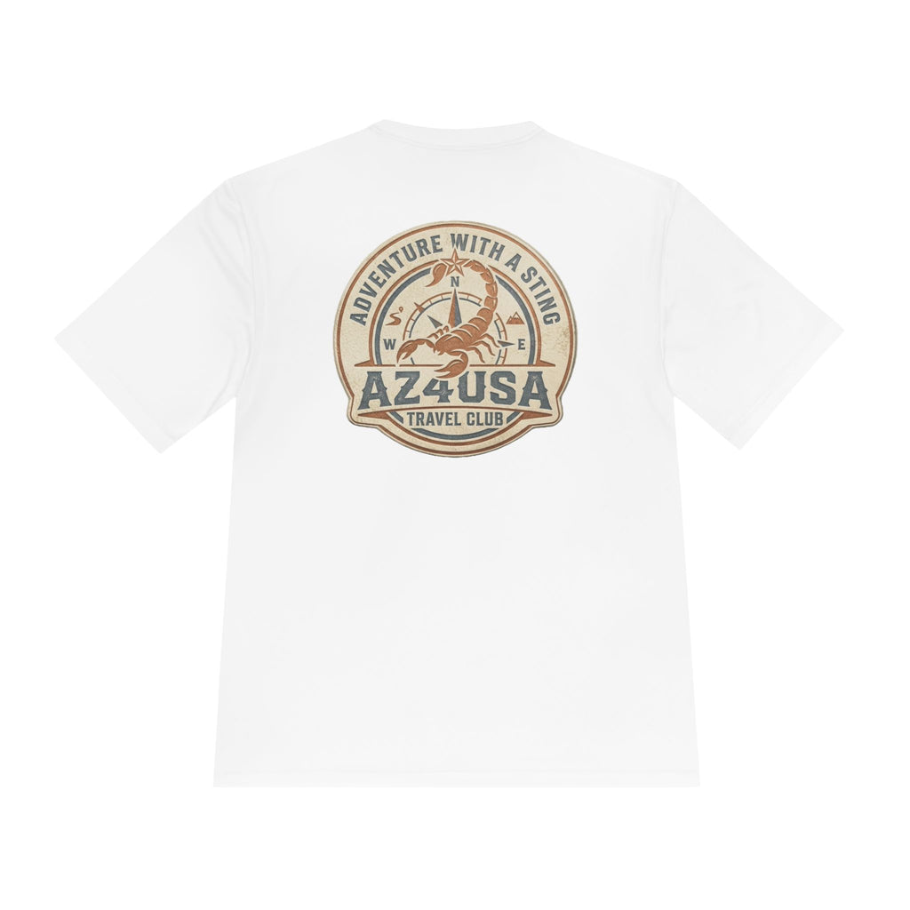 Adventure Travel Tee — “Adventure with a Sting!” Graphic Moisture-Wicking Shirt