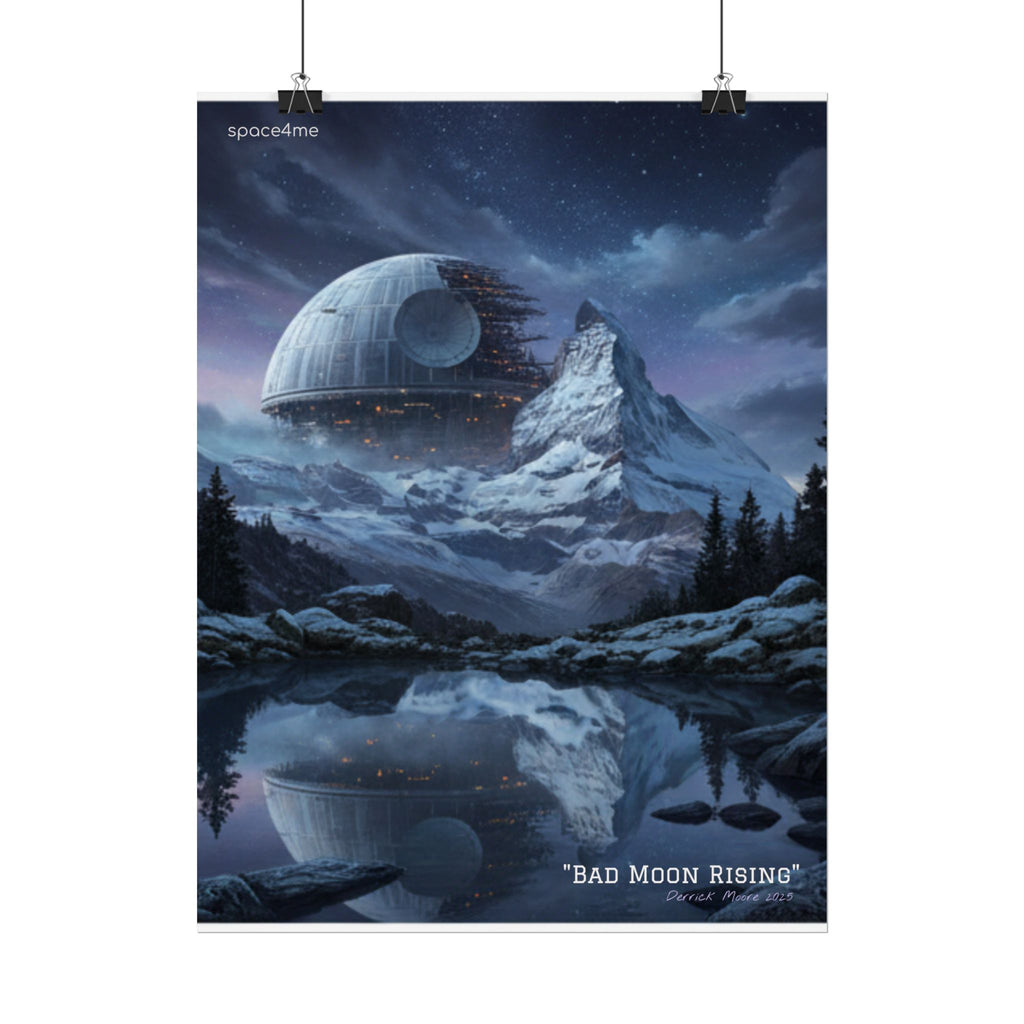 'Bad Moon Rising' Sci‑Fi Mountain Landscape Poster