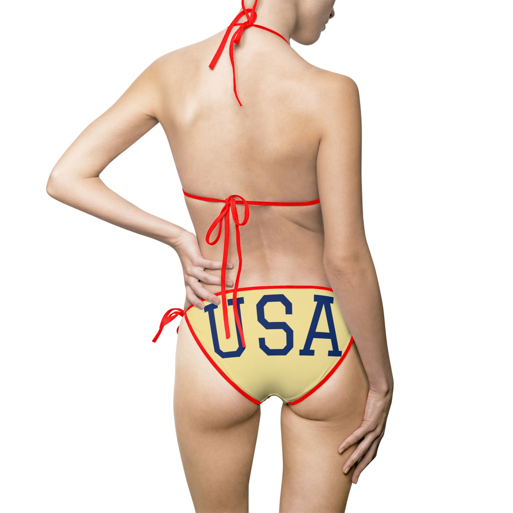USA Olympic Logo White Bikini Swimsuit - "Go USA!" Tie-Side Two-Piece