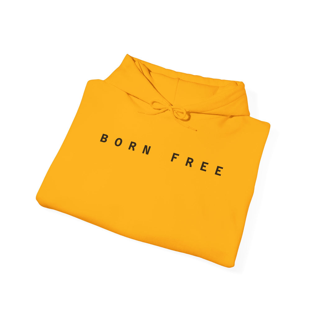 Born Free Hoodie — Minimalist White Pullover with 'BORN FREE' Text