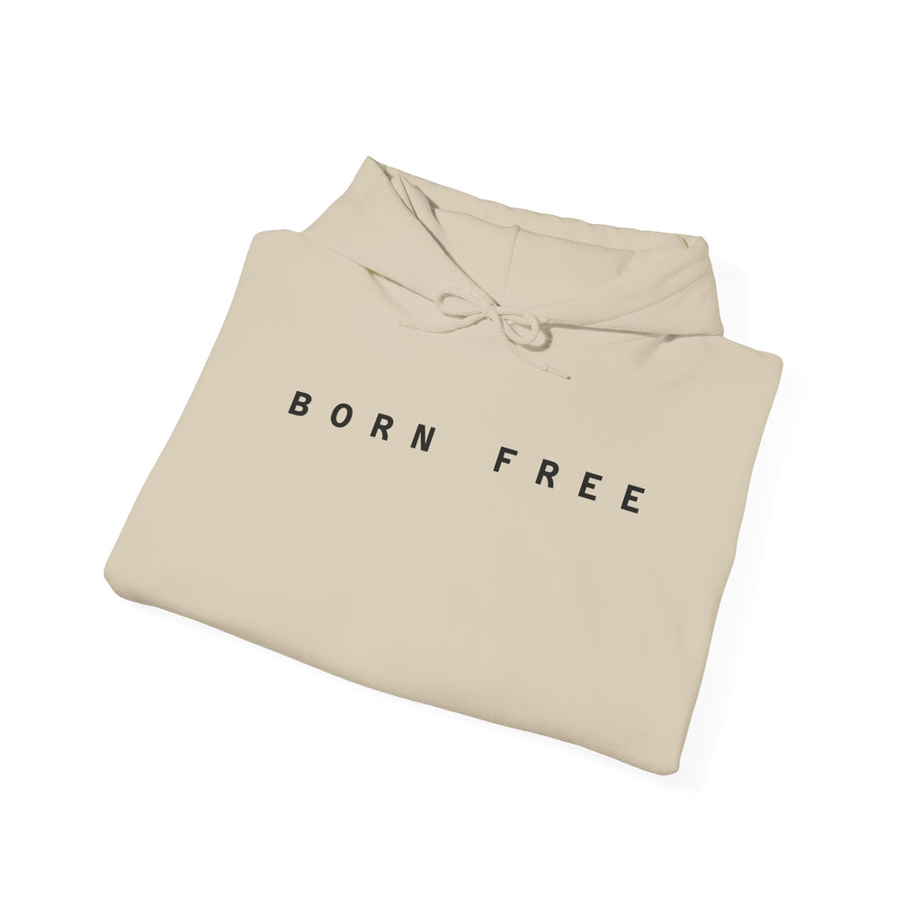 Born Free Hoodie — Minimalist White Pullover with 'BORN FREE' Text