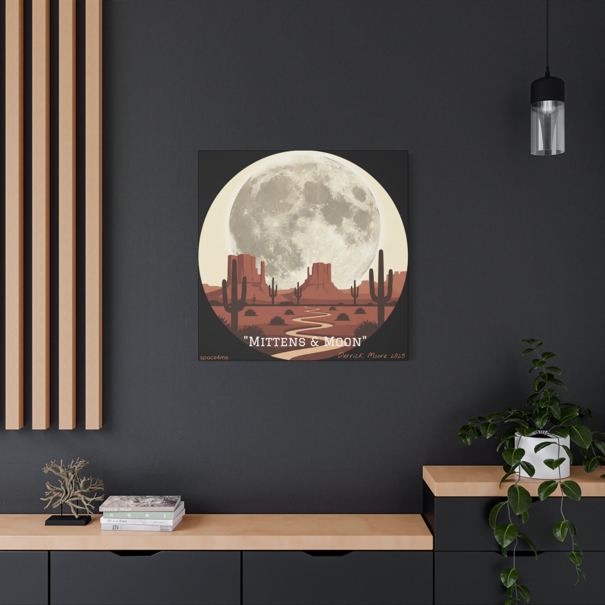 “Mittens & Moon” 2025 Southwestern Wall Decor-- Desert Moon Canvas Art