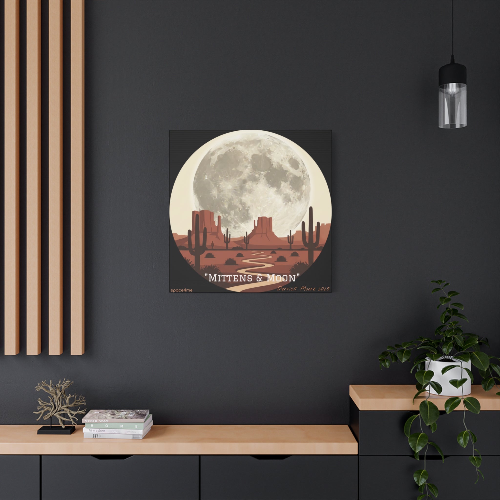 “Mittens & Moon” 2025 Southwestern Wall Decor-- Desert Moon Canvas Art