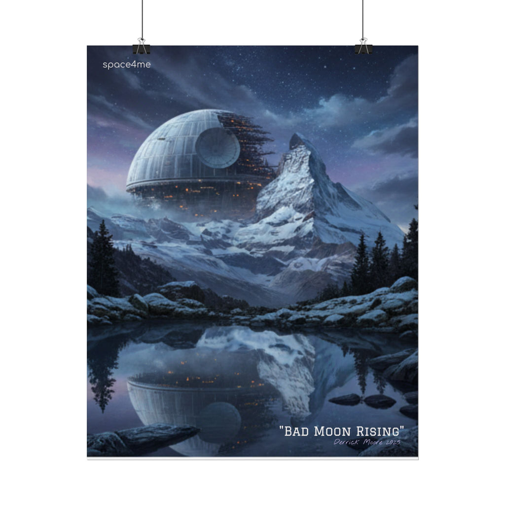 'Bad Moon Rising' Sci‑Fi Mountain Landscape Poster