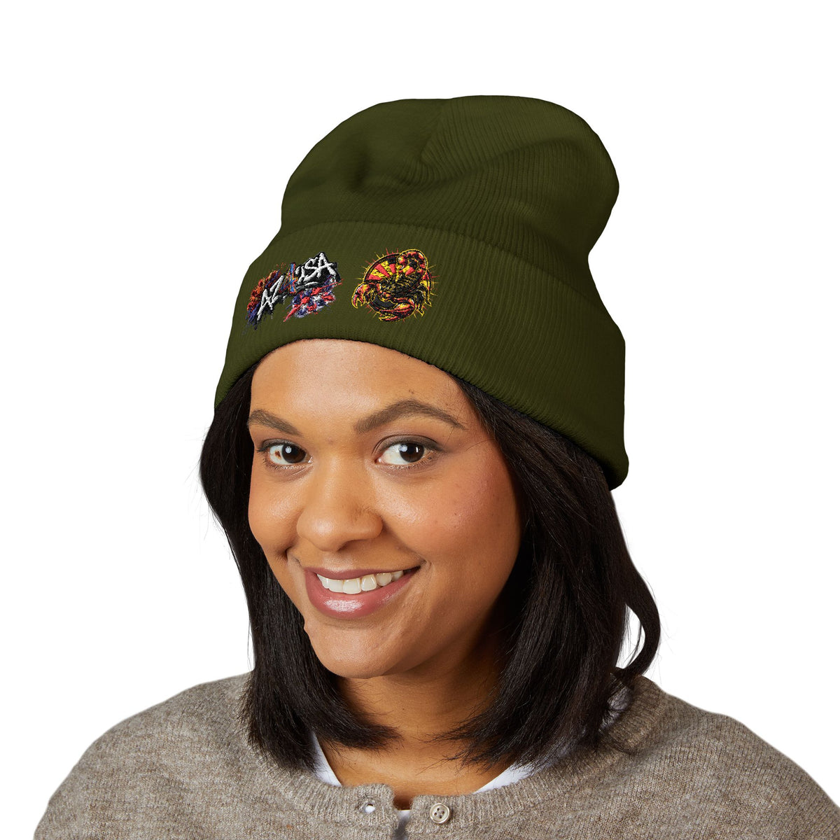 Embroidered Graffiti AZ4USA Scorpion Beanie — Classic Cuffed Knit Hat